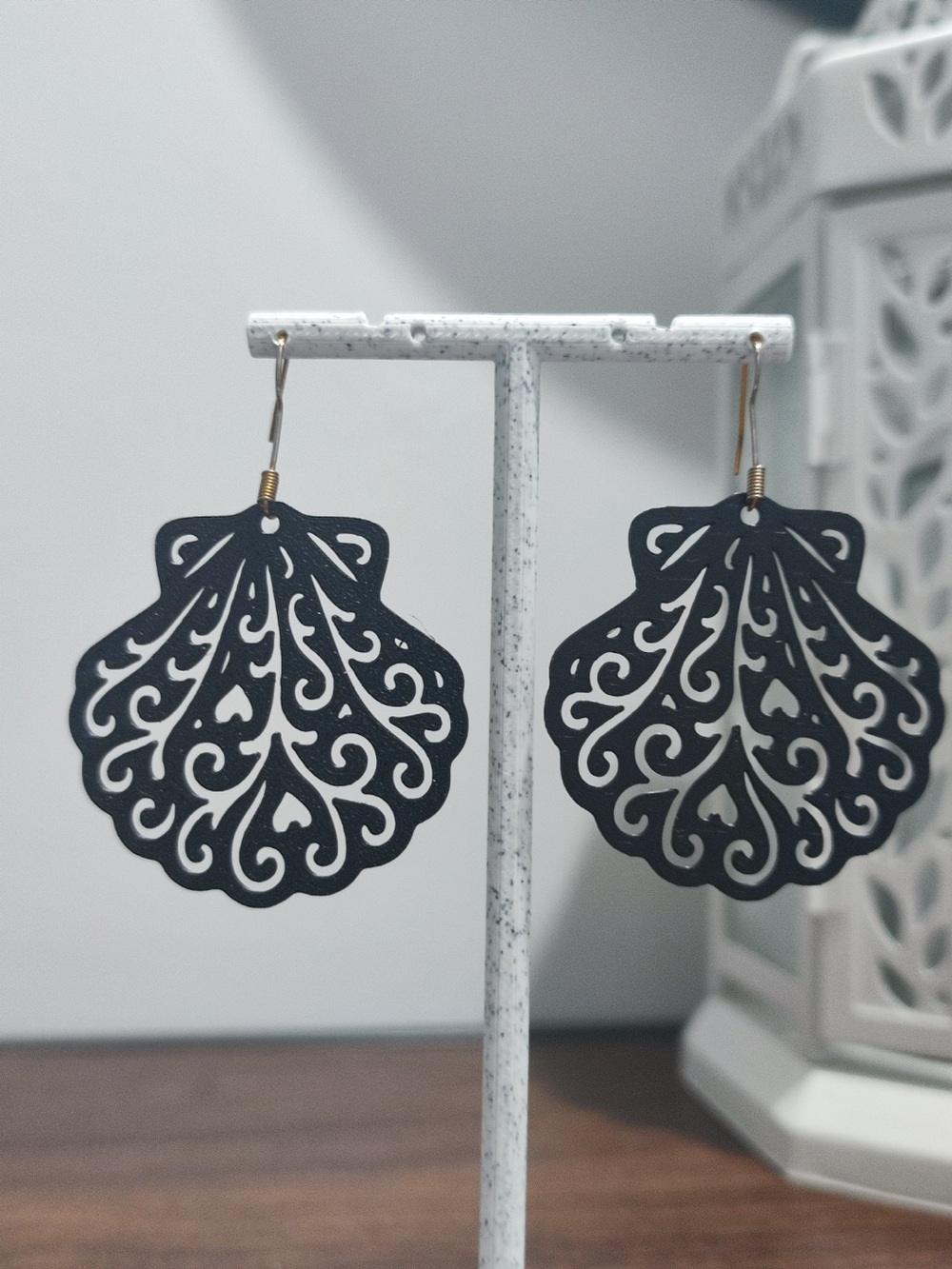 Black Filigree Shell Drop Earrings - Women Jewelry